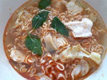 High angle view of meal served in bowl