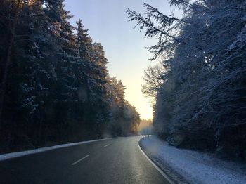 Road amidst trees against sky during winter