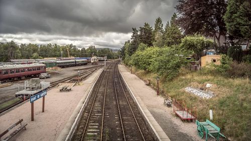 High angle view of railroad tracks against sky