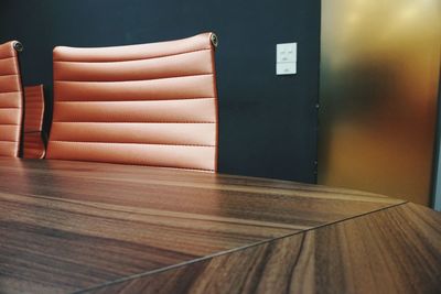 Close-up of chair on table at home