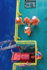 High angle view of toy floating on sea