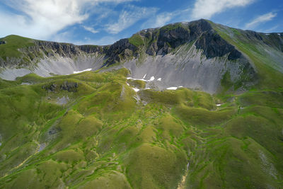 Aerial close-up view of the mountains around campo imperatore abruzzo