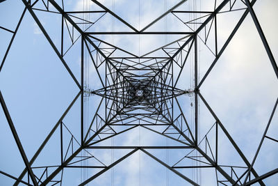 Low angle view of electricity pylon against sky