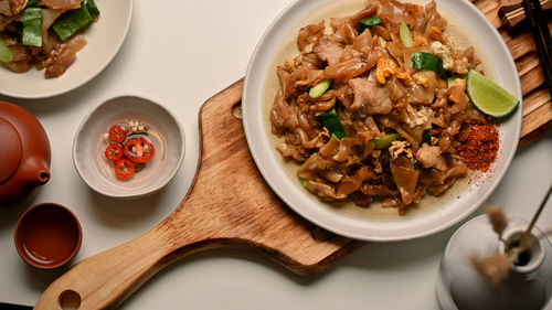 High angle view of food in plate on table