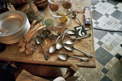 High angle view of food on table