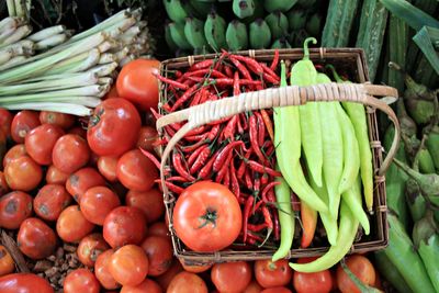 View of tomatoes in basket