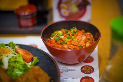 Close-up of meal served on table
