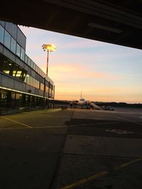 City against sky at sunset