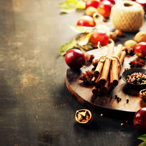 Close-up of food and spices on table