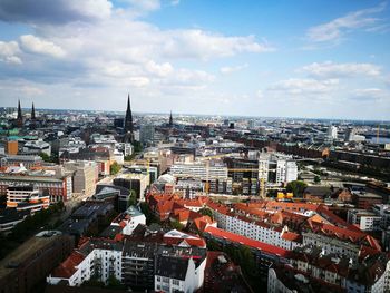 High angle view of townscape against sky