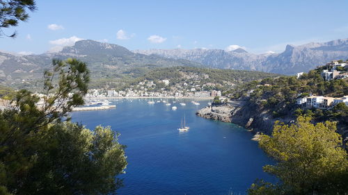 High angle view of boats in sea
