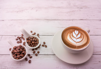 High angle view of coffee on table