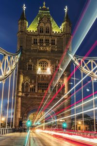 Light trails on building at night