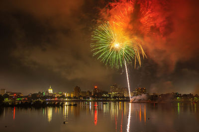 Firework display at night