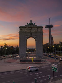 Sunset in the arch of victory in madrid