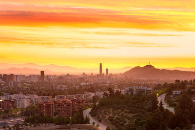 Panoramic view of santiago de chile at sunset.