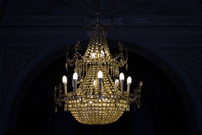 Low angle view of illuminated chandelier