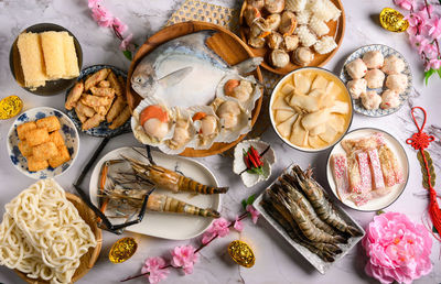 High angle view of food on table