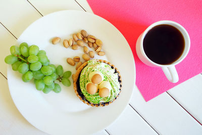 High angle view of breakfast served on table
