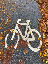 High angle view of a sign for bicycling