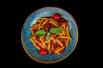 Directly above shot of food served in plate pasta menu