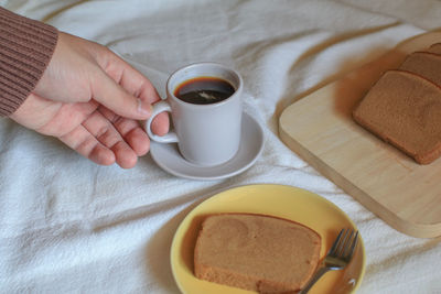 High angle view of coffee on table