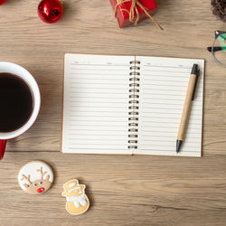 High angle view of coffee cup on table