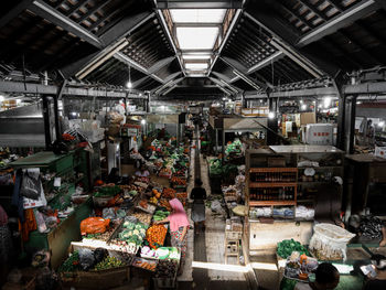 Interior of illuminated market