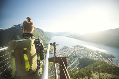 Female hiker looking at view