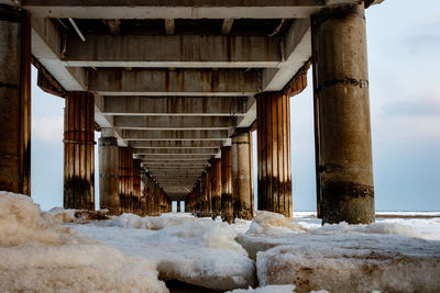 High angle view of snow covered built structure in winter