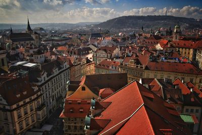 High angle view of townscape against sky in prague, czech republic.