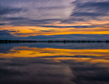 Scenic view of sea against orange sky