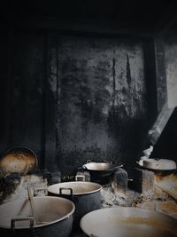 Abandoned cooking pan in kitchen at home