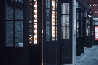 Reflection of building on glass window