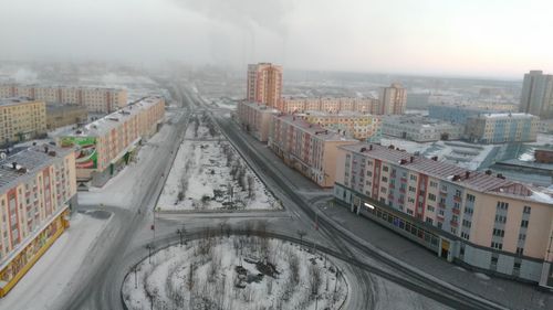 High angle view of city street