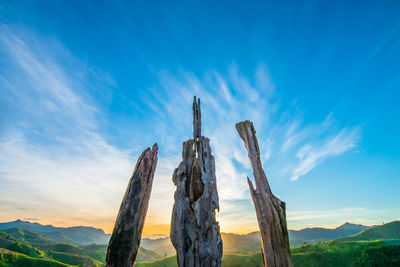 Panoramic view of wooden post against sky