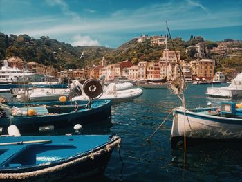 Boats moored in harbor