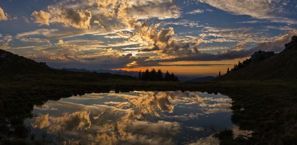 Scenic view of dramatic sky during sunset