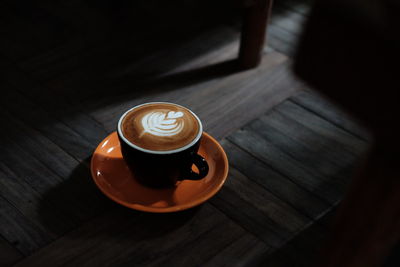 High angle view of coffee cup