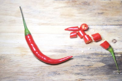 Close-up of red chili on table