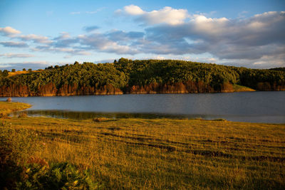 Scenic view of lake against sky