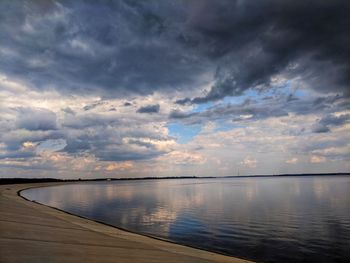 Scenic view of lake against sky during sunset