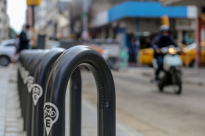 Close-up of bicycle on street