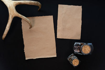 High angle view of coins on table