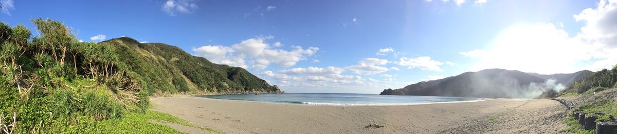 Panoramic view of beach against blue sky