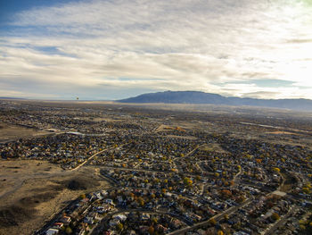 High angle view of city against sky