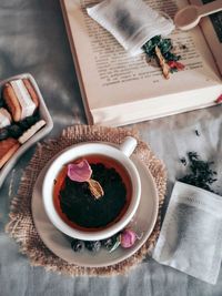 High angle view of coffee on table