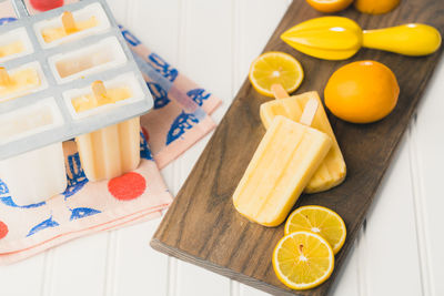 High angle view of fruits on table