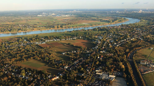 High angle view of townscape against sky