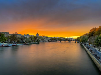 Scenic view of river against sky during sunset